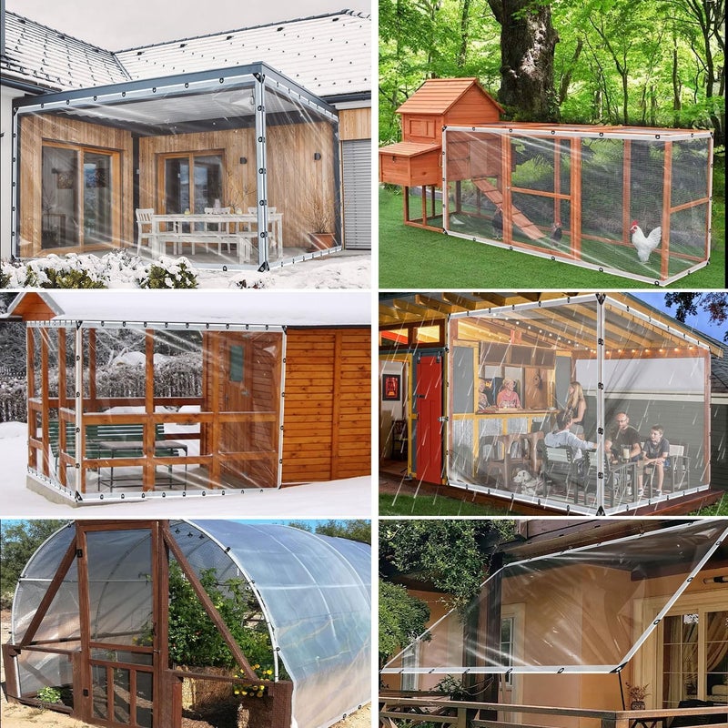 ZERNBER Clear Tarps Heavy Duty Waterproof, 10x12ft Upgraded Edge Heat Fused Tear Resistant,Clear Tarps with Grommetsfor Patio Fencing,Rain, Wind, Cold, Chicken Coops,and More（Windproof Rope and Tie-Downs） - Image 4